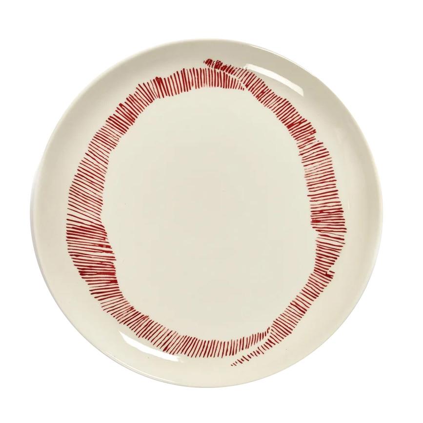 Ottolenghi Feast High Plate White Swirl Stripes Red Set Of 2